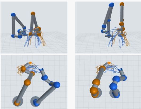 Hand trajectories retargeted onto 6 axis and 7 axis arms in simulation.